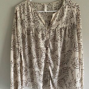 Brown and Tan Animal Print Relaxed Long Sleeve Blouse
